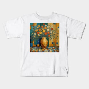 Colorful Abstract Flowers After Klimt in a Geometric Gold Vase Kids T-Shirt